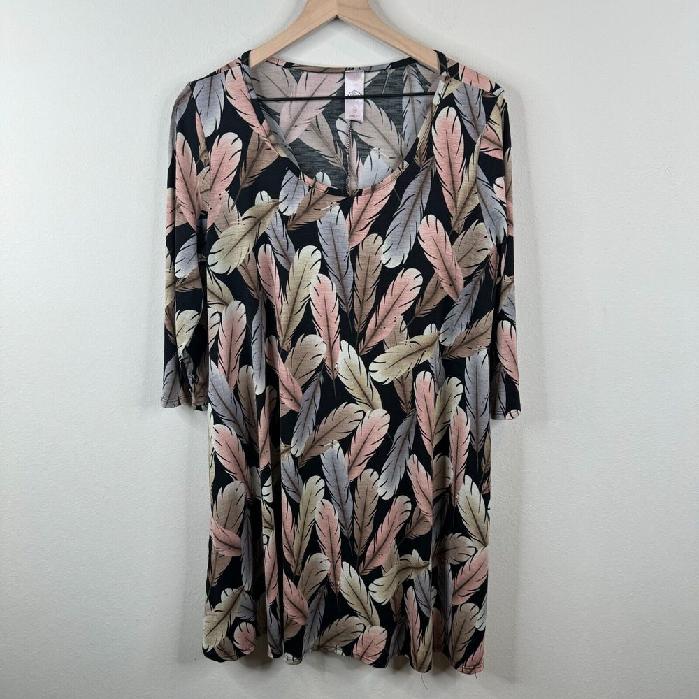 Pink Coconut Womens Tunic Dress Size M  3/4 Sleeve Made in USA Vacation‎ Feather